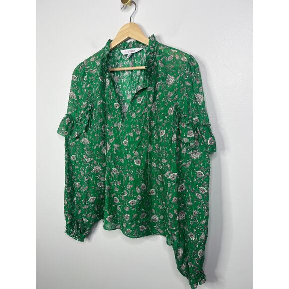 NEW Intermix Marika Ruffled Fil Coupé Casual Blouse Women's Green Size: XS - Picture 3 of 9